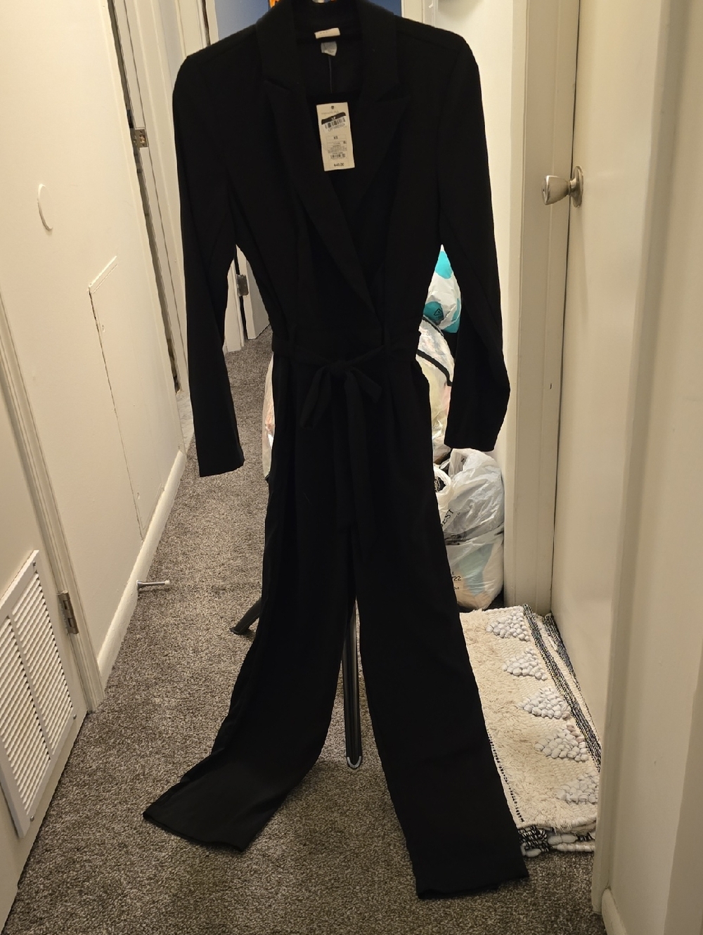 NWT Sleek Black Long-Sleeve Tie-Waist Jumpsuit